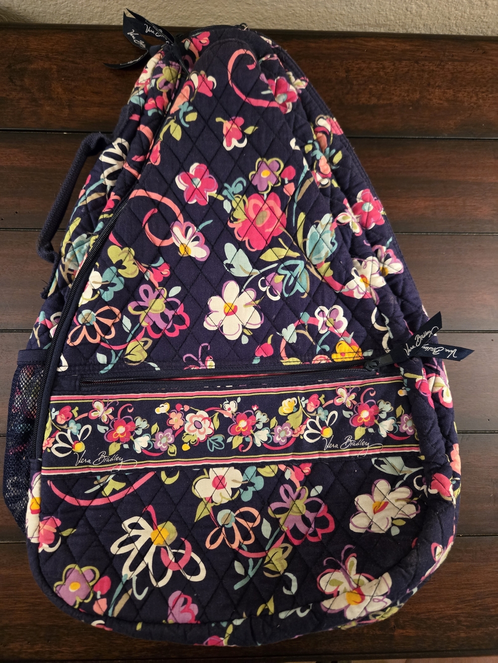 Vera Bradley Navy Floral Quilted Sling Tennis/Pickleball Bag